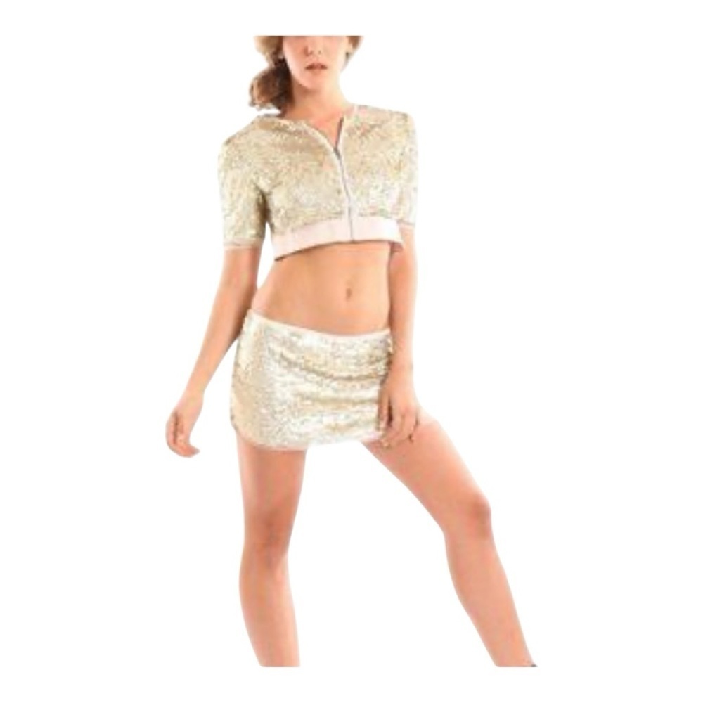 Monique Leshman Lolita Mini Skirt Size Small NWT Gold Sequin Hidden side zipper